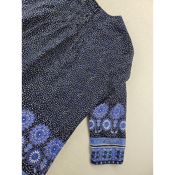 Boden Women 10 Navy Floral Blouse Pin Tucked Front Sheer 3/4 Sleeve Cottage Core - Picture 11 of 11